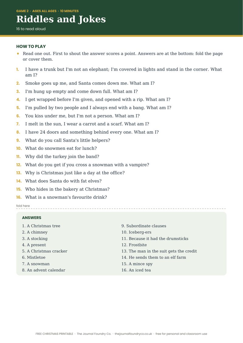 Christmas riddles and jokes printable with answers