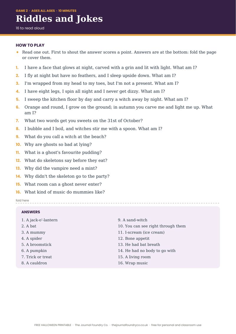 Halloween riddles and jokes printable with answers