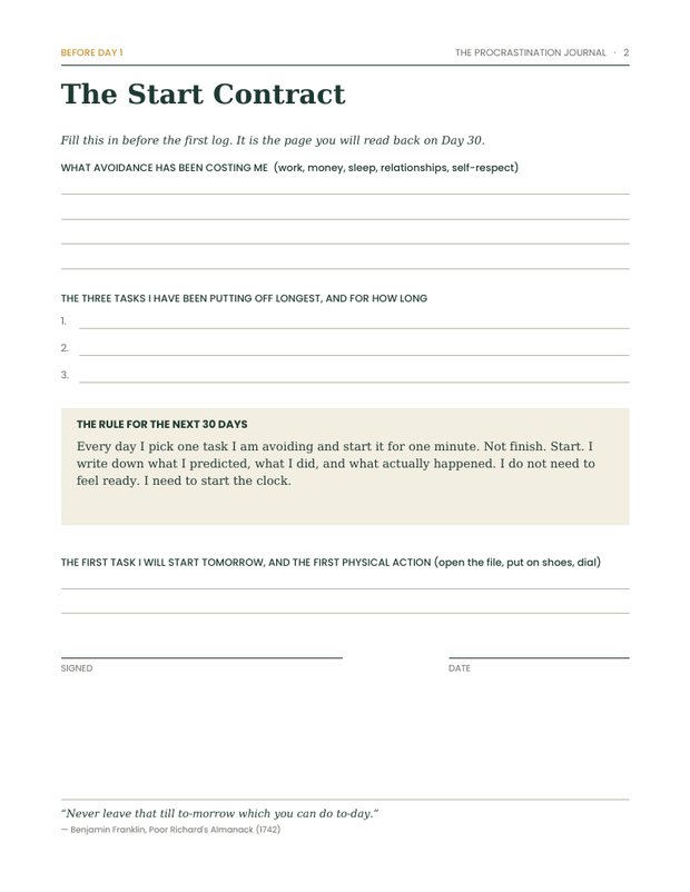 A page from the free procrastination sample