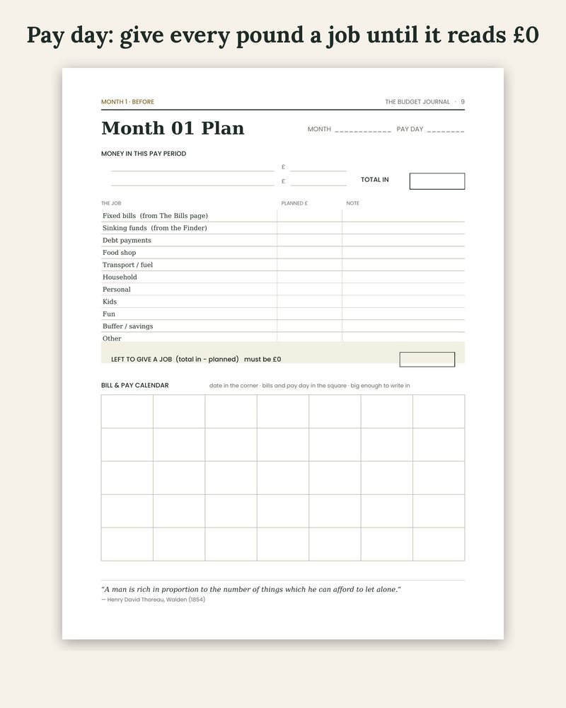 A Budget Journal month plan: give every pound a job until it reads £0