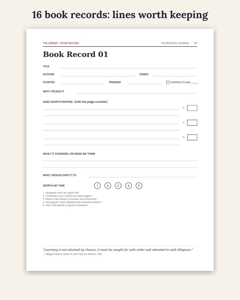 A Reading Journal book record page