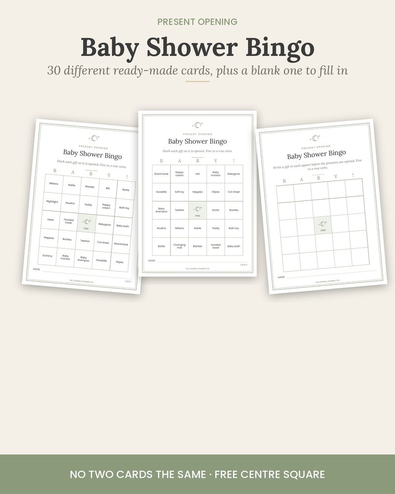 Baby shower gift bingo: 30 ready cards and a blank card