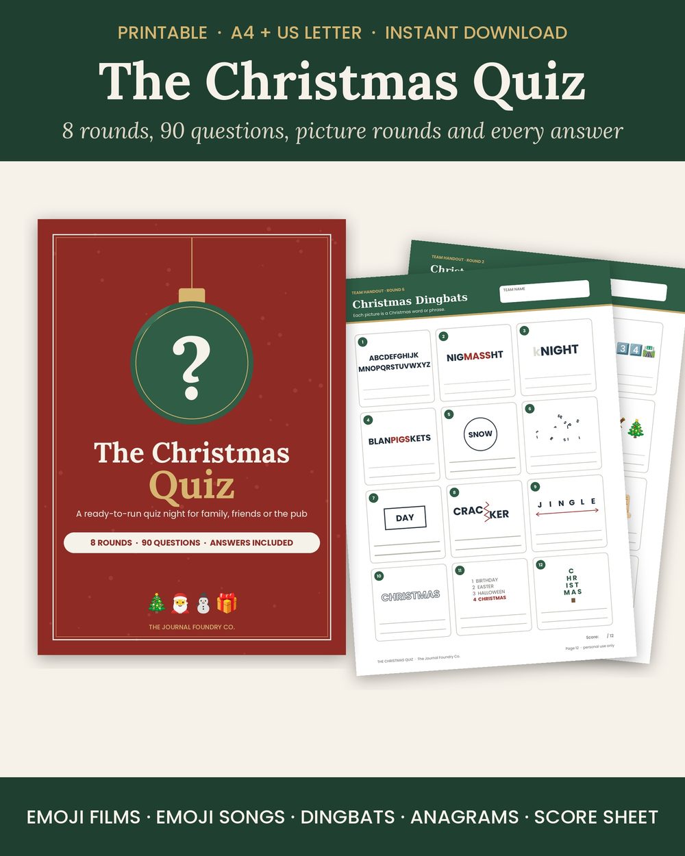 The Christmas Quiz: printable quiz night with picture rounds and answers